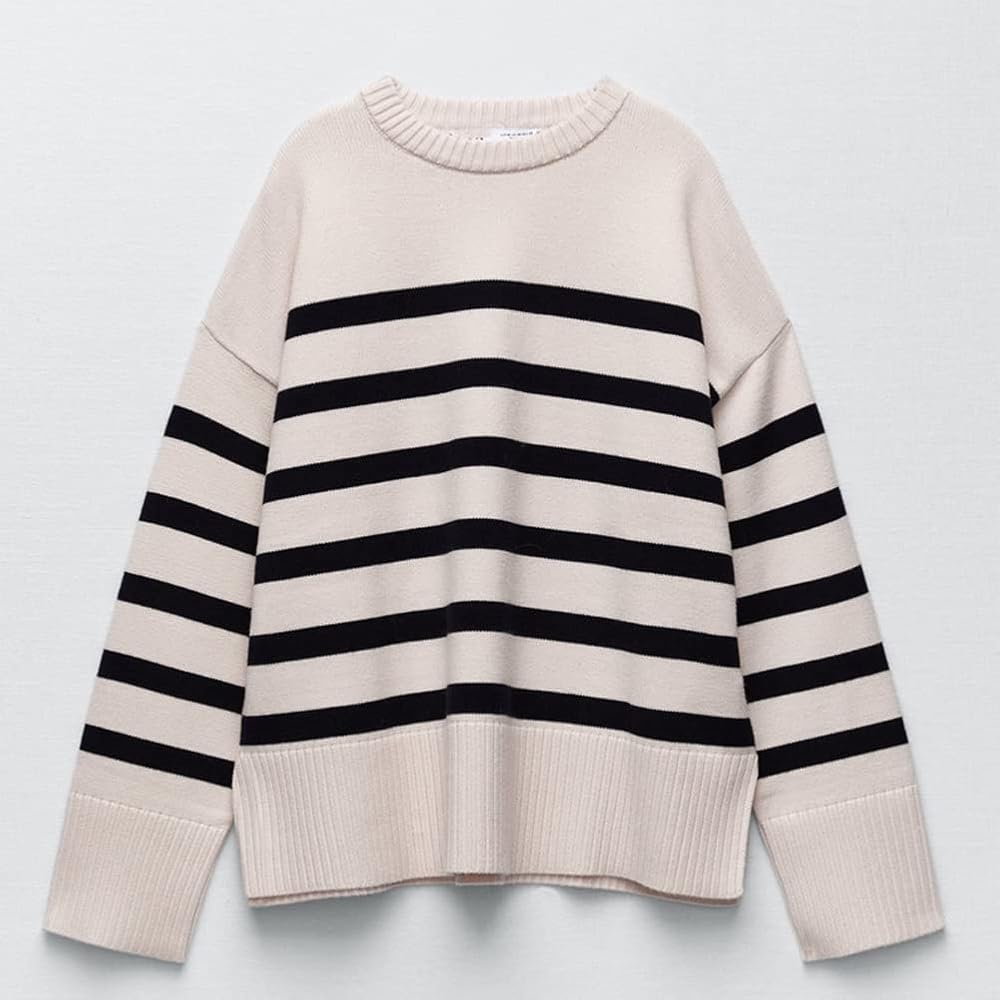 Women's Classic Striped Long Sleeve Knit Sweater Crew Neck